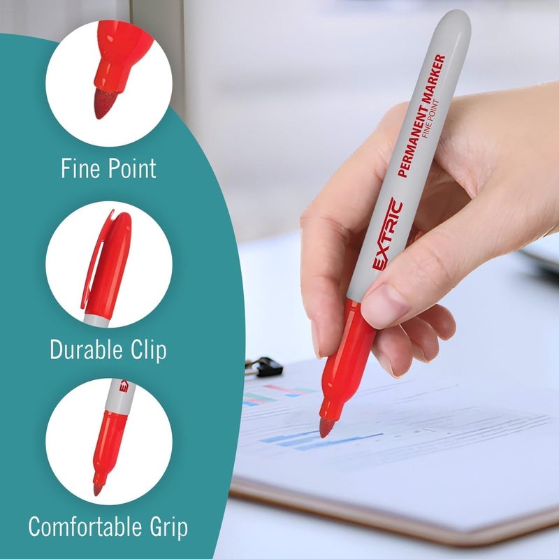 EXTRIC Permanent Markers Red, 12 Count Fine Point Markers, Quick Drying, Works on wood, Paper, Plastic, Metal and Glass, for Home, Office and School use - Image 3